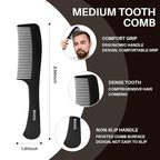 RHOS Comb Set for Women and Men, 3 Pieces - Wide Tooth, Rat Tail, Dresser Hair Combs - Detangling Hair Combs for All Hair Types - Black