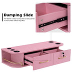 BarberPub Beauty Locking Wall Mount Styling Station, Barber Salon Station with Hair Dryer Holders, Spa Storage Floating Equipment with 2 Drawers 5012 (Pink)