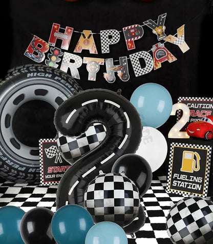 Race Car Balloon 21Pcs Kit Blue Black 40 Inch Racetrack Number Balloon 2 | - Image 3
