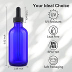 42 Pack 4oz Cobalt Blue Glass Bottles with Glass Eye Droppers for Essential Oils, Perfumes & Lab Chemicals (Brush, Funnels, 3 Extra Droppers, 48 Pieces Labels & 30ml Measuring Cup Included)