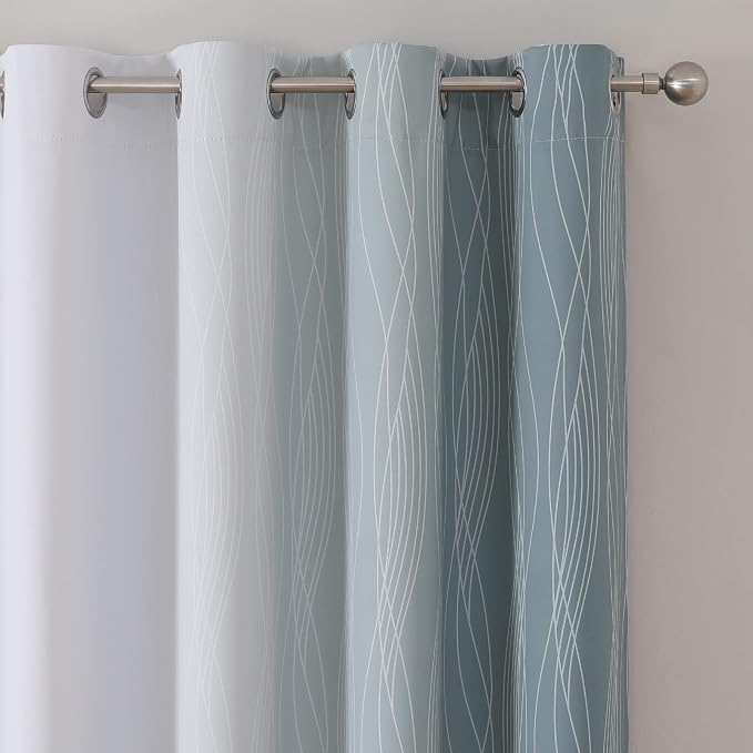 Stone Blue and Greyish White Blackout Curtains 54 Inch Length, Light Blocking - Image 4