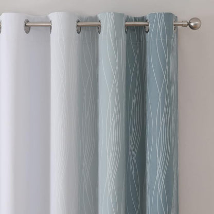 Stone Blue and Greyish White Blackout Curtains 54 Inch Length, Light Blocking - Image 4