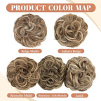 CJL HAIR 2PCS Messy Bun Hair Pieces Wavy Curly Synthetic Updo Chignon Fake Scrunchies Ponytail Extension for Women Beige Multi