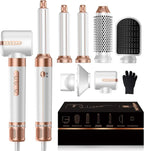 7 in ONE Hair Dryer Brush, Powerful Blow Dryer Brush with Air Curler for Hair, Brush Blow Dryer with Diffuser, Ionic Hot Air Brush Fast Dry, Volumize, Curls, Straight, Hair Styling Tools 100-120V