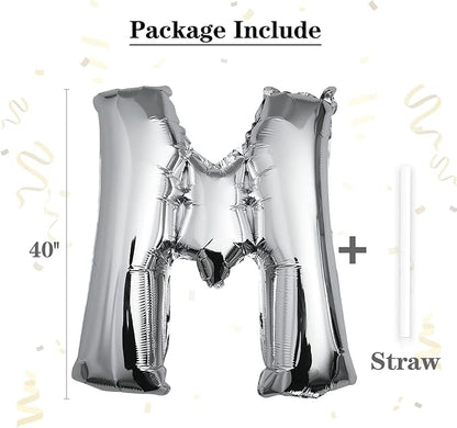 40 inch Silver Letter M Balloon, Big Size Alphabet Foil Mylar Helium Balloons - Image 2