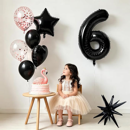 TONIFUL 6th Birthday Balloons Kit 40 Inch Black Large Number 6 Foil Balloon | - Image 4