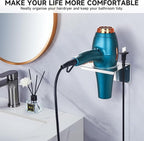 Hair Dryer Holder Wall Mounted, Hair Tool Organizer for Blow Dryer Holder Stainless Steel, Bathroom Hairdryer Holder, Adhesive Hair Dryer Organizer Storage Hanger for Vanity Barber Shops
