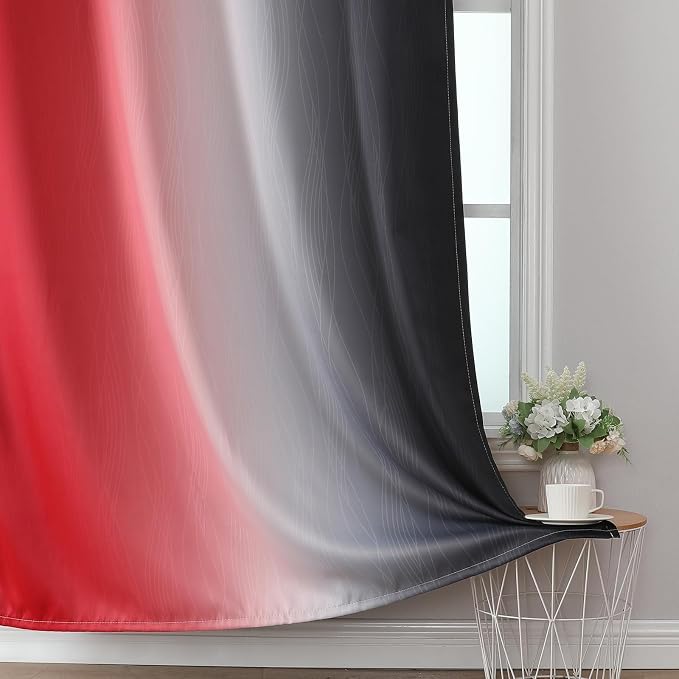 Black and Red Blackout Curtains, 100% Ombre Blackout Curtains - Image 6