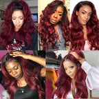 28 30 32 Inch Ombre Bundles Human Hair Burgundy Body Wave Bundles Niegmeag Double Weft 2 Tone Black and Red Body Wave Bundle 1B99J Color 150g