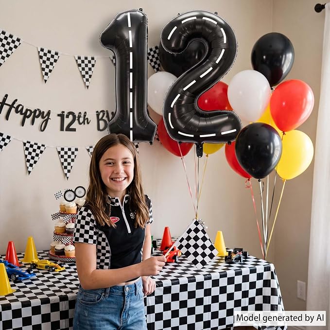 Black and White Stripes Number 12 Balloon 40 Inch, Foil Road Numeral | - Image 6