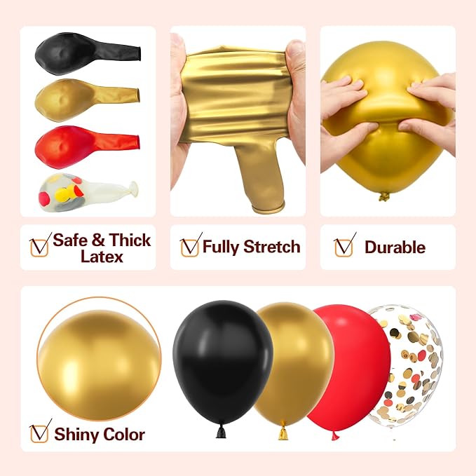LOOLEY 137Pcs Red Black Gold Balloons Garland Arch Kit - Image 4