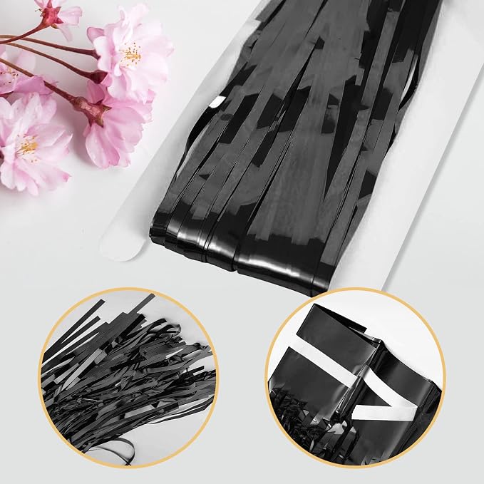 20 Pack Black Foil Curtain 3.2ft x 8.2ft Metallic Tinsel Fringe Streamer - Image 4