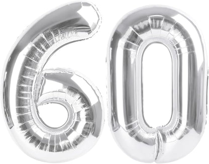 Number Balloons 60 Balloon 40 inch Silver by Enyeopd