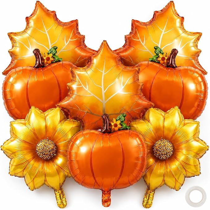 Fall Foil Balloons, Sunflower Pumpkin Maple Leaf Balloon by Paeyeq