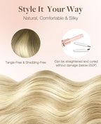 GOO GOO Invisi Edge Tape in Hair Extensions Human Hair, 9/60 Balayage Ash Brown to Platinum Blonde 10pcs injected with 10pcs classical tape ins, 14inch 50g, Virgin Remy Hair, Natural Look