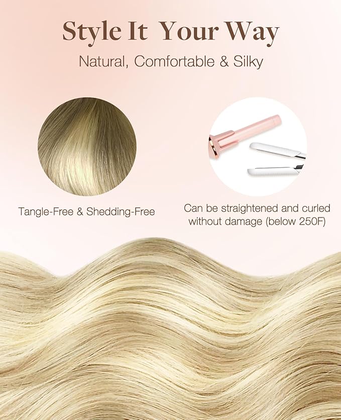 GOO GOO Invisi Edge Tape in Hair Extensions Human Hair, 9/60 Balayage Ash Brown to Platinum Blonde 10pcs injected with 10pcs classical tape ins, 18inch 50g, Virgin Remy Hair, Natural Look