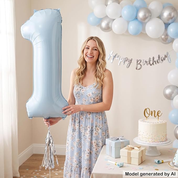 40 Inch Light Blue Foil Number 1 Balloon - Image 3