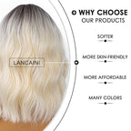 Short Bob Wigs with Bangs for Women Loose Wavy Wig Curly Wavy Shoulder Length Bob Synthetic Cosplay Wig for Girl Colorful Costume Wigs (Light Blonde Ombre)