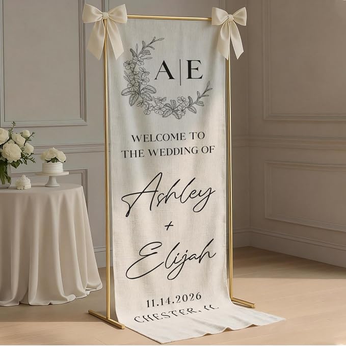 Floral Wreath Wedding Welcome Tapestry, Custom Initials Monogram - Image 3