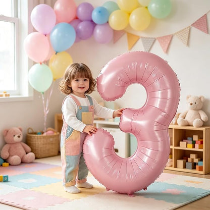 TONIFUL 40 Inch Pastel Pink Number 3 Balloons Large Foil 3rd Birthday Decor | - Image 4