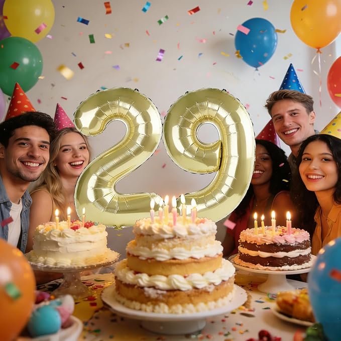 40 Inch Number 29 Balloons for 29th Birthday Party Decorations, 0-100 Champagne - Image 2