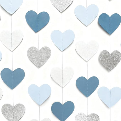Silver Blue White Heart Party Decorations Dusty Blue Glitter Paper Silver White - Image 3