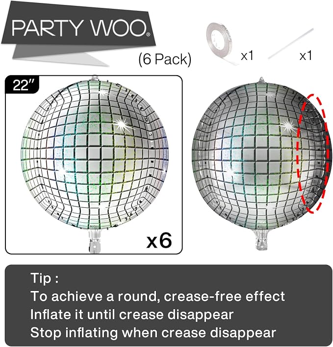 PartyWoo Silver Disco Ball Large Giant 4D Jumbo Foil Balloons 6pcs 22 Inch | 22 - Image 5