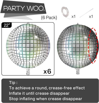 PartyWoo Silver Disco Ball Large Giant 4D Jumbo Foil Balloons 6pcs 22 Inch | 22 - Image 5