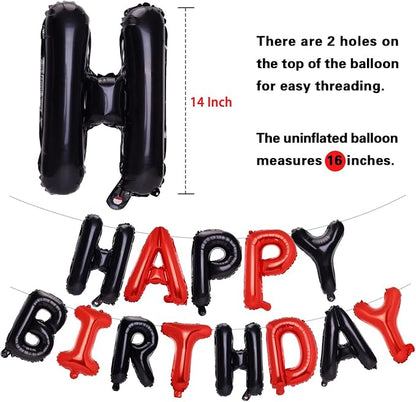PIGETALE Black and Red Happy Birthday Banner Balloons, 16 Inch Mylar Foil Happy - Image 4