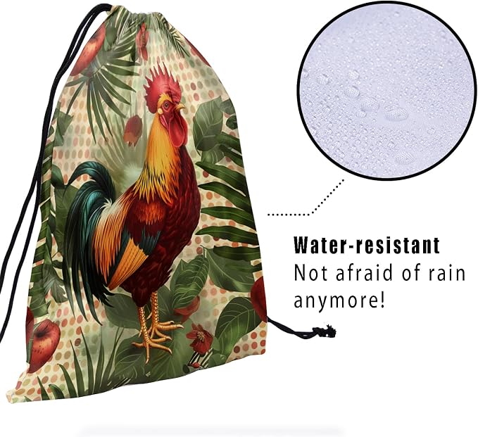 Chicken Printed Gymnastics Grip Bag Palm Leaves Floral Drawstring Bag Spots Gym - Image 4