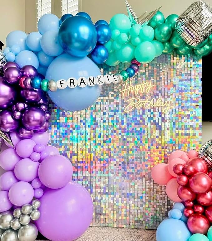 Shimmer Wall Backdrop Iridescent Silver Wall Panels 12Pcs Square Sequin Shimmer - Image 3