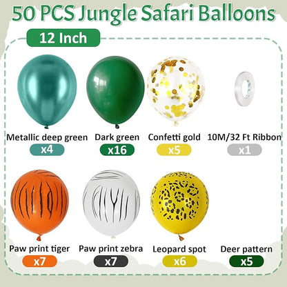 Jungle Safari Balloons, 12 Inch Dark Metallic Green Gold Confetti Deer Paw - Image 2