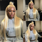 Hidden Strap Straight 360 613 Lace Front Wigs Human Hair Invisible Strap Pre Plucked 180% Density SALON-Quality Blonde Wig with Drawstring Glueless Wigs HD Full Lace Human Hair Wigs 22inch
