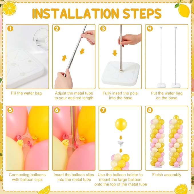 Skylety Lemon Balloon Column Stand Kit, 2 Sets 6.5 Ft Adjustable Balloon Tower - Image 3