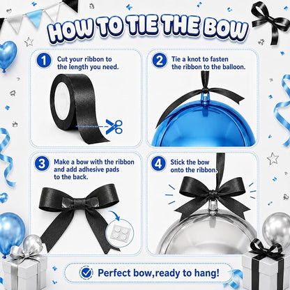 Black Blue Silver Round Foil Balloons - Image 3