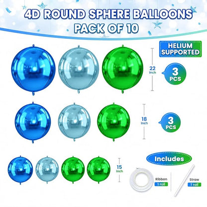 Blue and Green Round Foil Balloons, Metallic Light Blue and Green Foil Baloon - Image 2