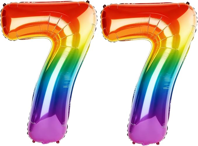 40 Inch Number 77 Balloons for 77th Birthday Party Decorations, 0-100 Rainbow by FOBELEC