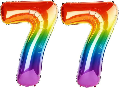 40 Inch Number 77 Balloons for 77th Birthday Party Decorations, 0-100 Rainbow by FOBELEC