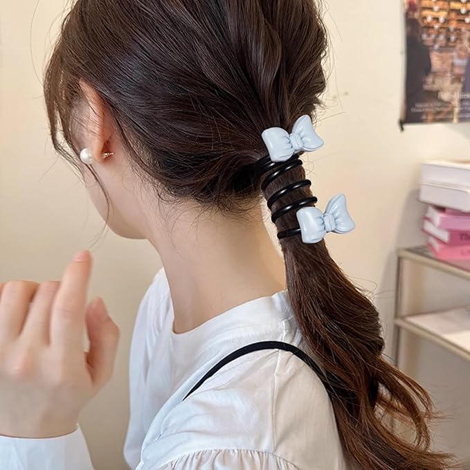 4PCS Bow Spiral Hair Ties, 4 Colors Bowknot Phone Cord Ponytail Holders for Women, Elegant Rubber Hair Coils, Stylish Hair Accessories for Party, Daily Use
