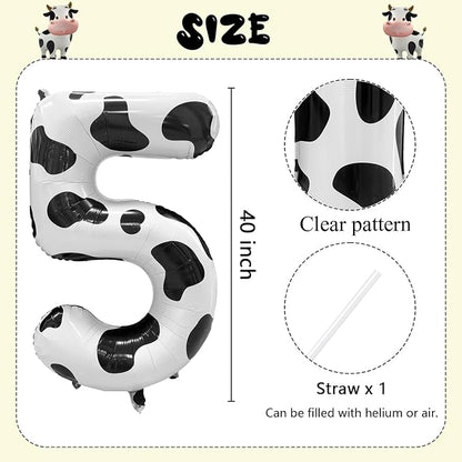 Cow Print Number Balloons, Large Foil Number 5 Balloon 40 Inch Cow Balloon - Image 2
