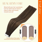 Full Shine Tape in Hair Extensions Human Remy Hair 18 Inch 40 Pcs 100g Dark Brown to Ash Brown and Dark Brown 2/8/2 Tape ins Seamless Natural for Bridal Daily Wear Double Sided