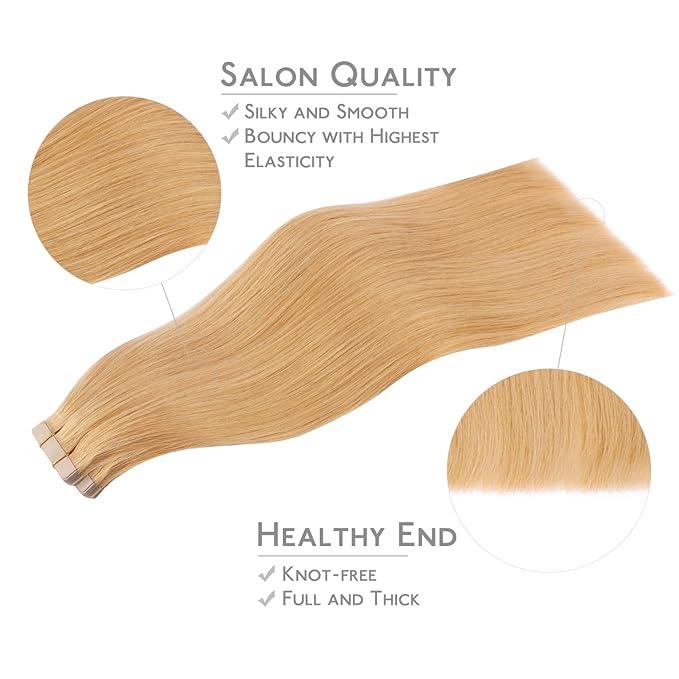 WENNALIFE Tape in Hair Extensions Human Hair, 40pcs 100g 22inch Strawberry Blonde Hair Extensions Real Human Hair Straight