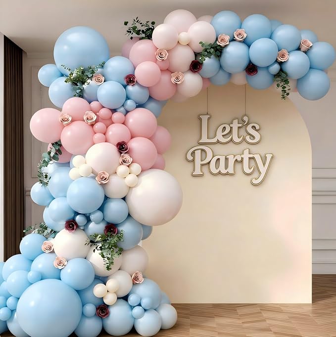 Pink and Blue Balloon Garland Arch Kit 143Pcs Pink White Blue Latex Balloons by Unknown