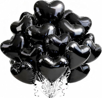TONIFUL 30 Pcs Black Heart Balloons 18 Inch Heart Shape Foil Mylar Balloon | by TONIFUL