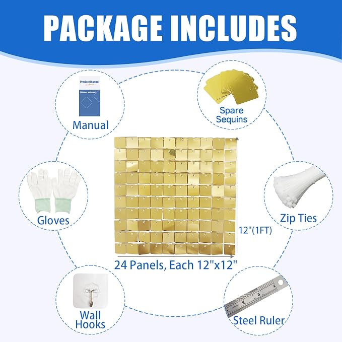 Ozikutech 24 Pcs Light Gold Shimmer Wall Backdrop Panels - Image 2