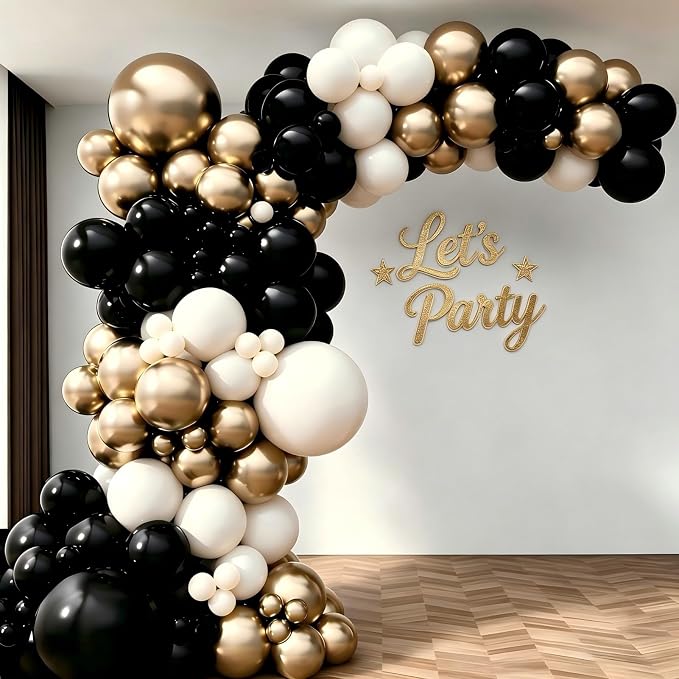Black Gold Sand White Balloon Garland Arch Kit | Black Sand White Balloon by Unknown