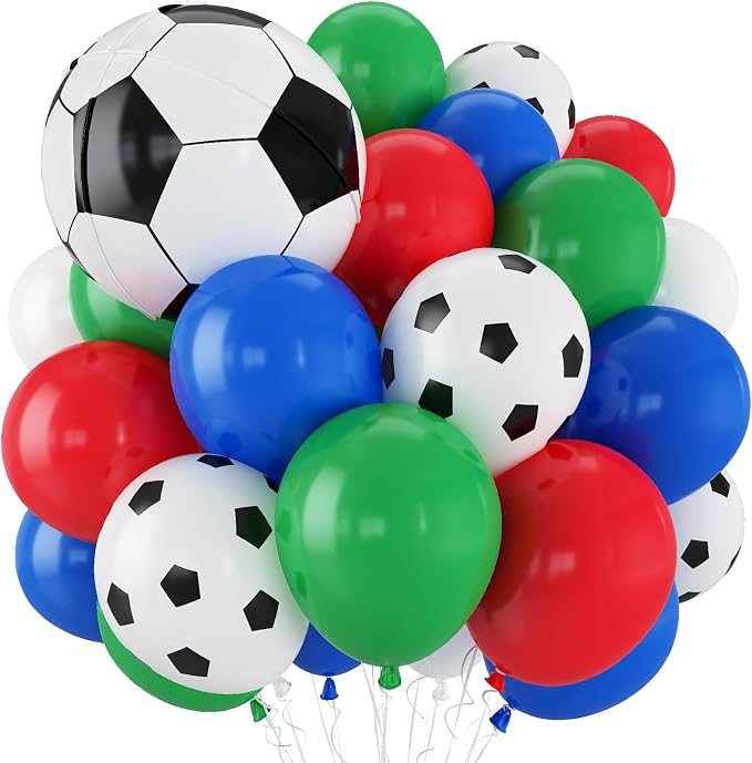 Soccer Balloons, 12 Inch Red Green and Blue White Soccer Ball Balloons by Govpy