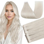 Full Shine Blonde Injected Tape in Hair Extensions Human Hair Color 1000 Ice Blonde Injection Tape in Extensions Protect Natural Extension 16Inch 40G 20Pcs Seamless Invisible Skin Weft