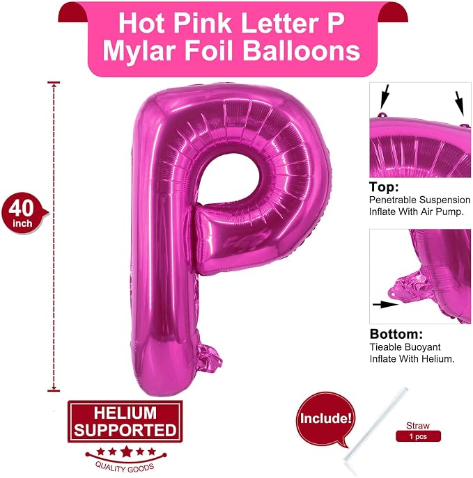 Lovoir 40 Inch Large Hot Pink Letter P Balloons Big Size Jumbo Mylar Foil - Image 2
