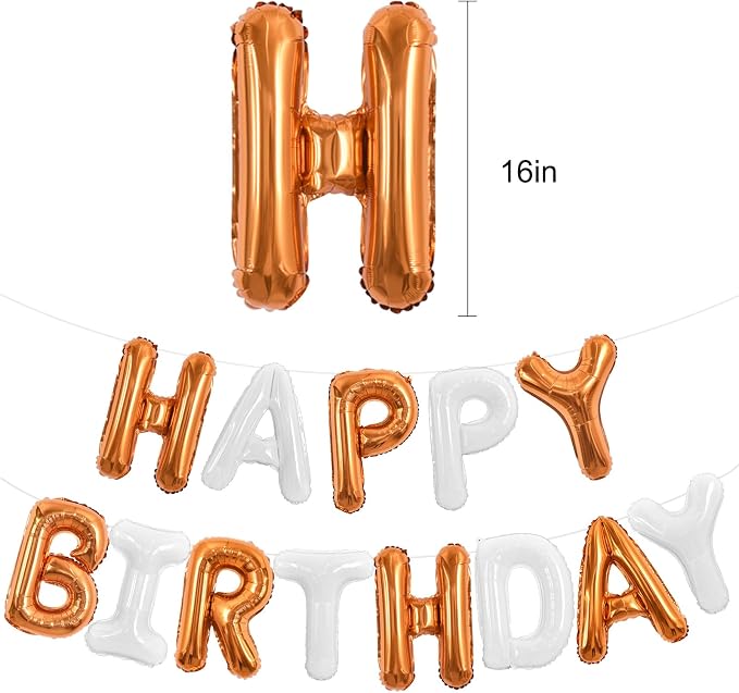 TONIFUL 16 Inch Orange White Happy Birthday Balloons Banner Decorations | - Image 2